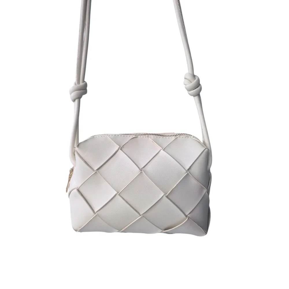 Urban Expressions Cream Woven Vegan Leather Crossbody Bag Knotted Strap Small